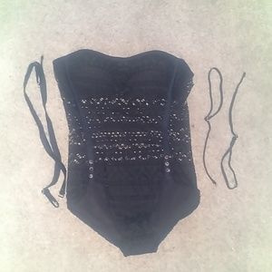 One piece black crochet swimsuit